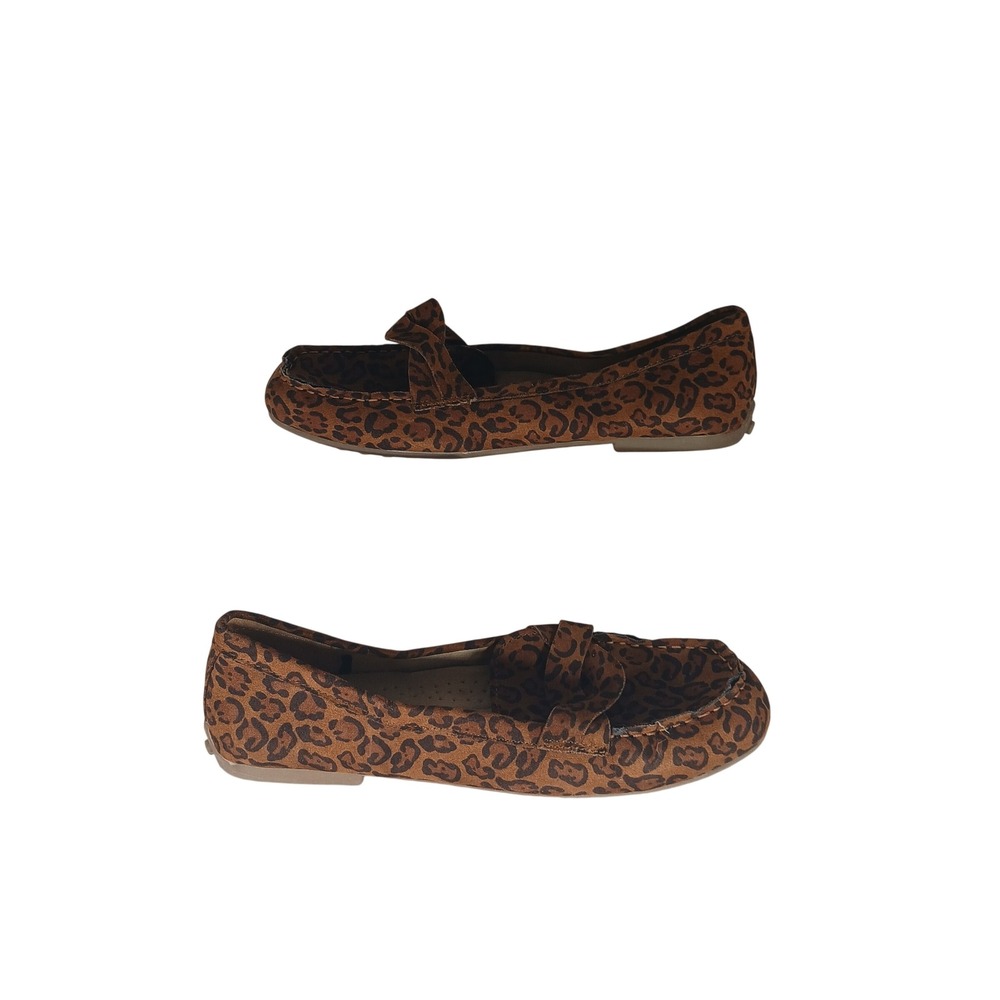 St. John's Bay Loafers 9 Brown Leopard Print Memory Foam Driving Mocs SJB COMOX